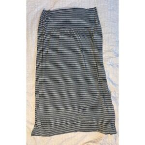 GNW Grey Black Striped Maxi Skirt XL Stretchy Knit Fold Over Waist Long Skirt